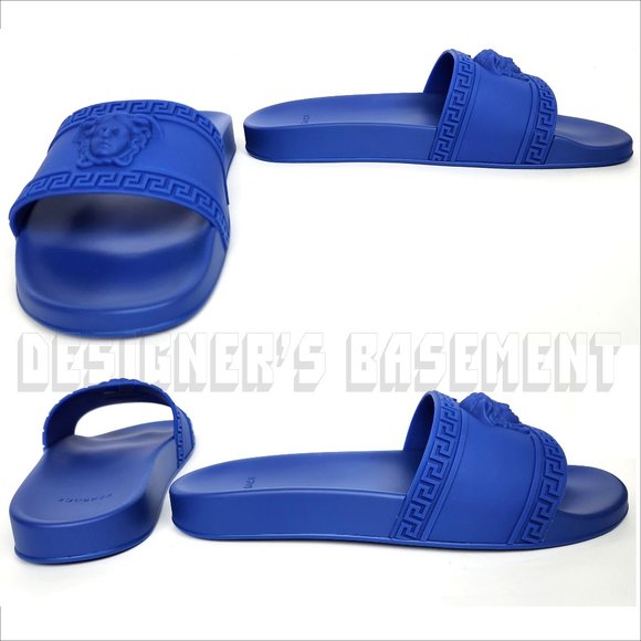 VERSACE men 41 EU - 8 US Royal Blue Rubber Medusa head FLIP-FLOP slide sandals - Picture 5 of 11